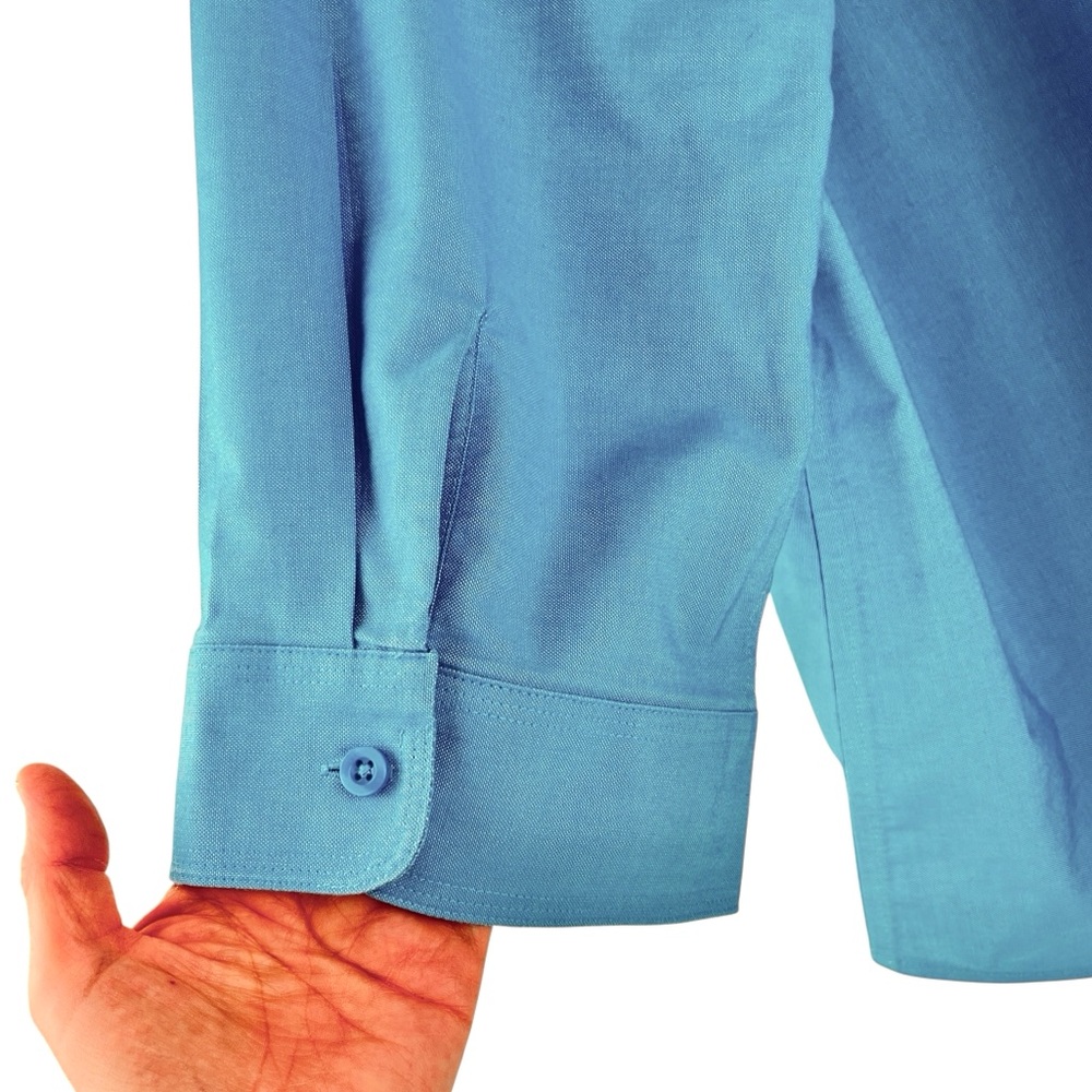 Chico's No Iron Cotton Twill Button-Up Shirt 3/4 Sleeve Collared Blue Sz 4 / 20 - Picture 7 of 10